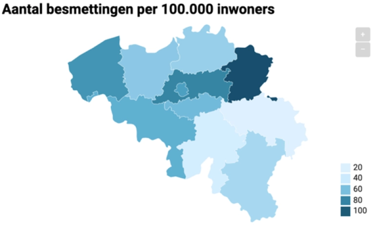 The Ratio of Coronavirus Cases per 100,000 People in Belgium