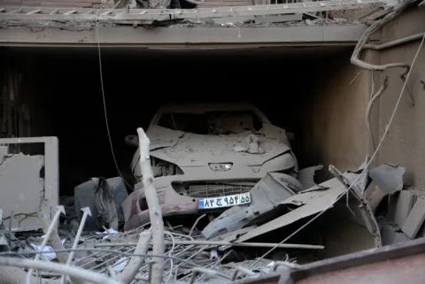 Heavily damaged structures in Tehran following US-Israeli attacks