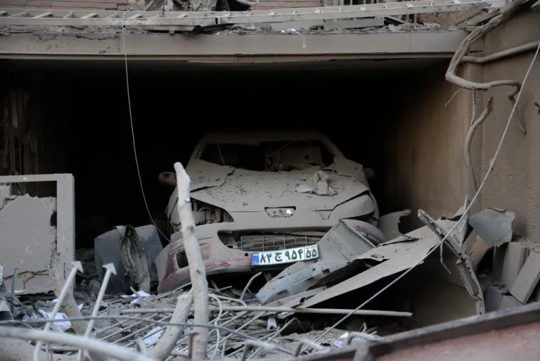 Heavily damaged structures in Tehran following US-Israeli attacks
