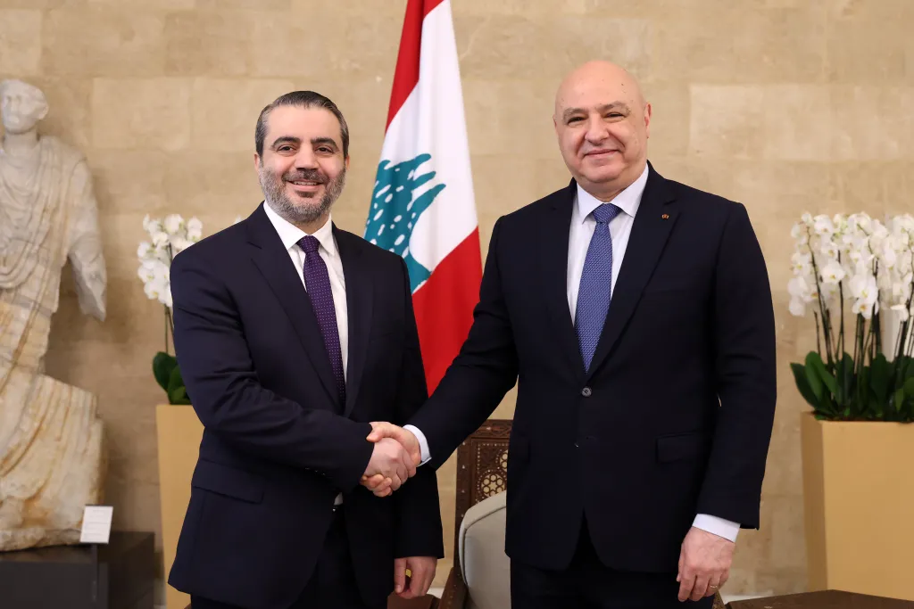 Lebanese President Aoun receives Syrian FM al-Shaibani in Beirut"