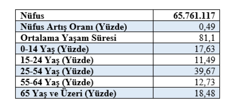 Tablo 1. İngiltere’nin Mevcut Demografik Yapısı